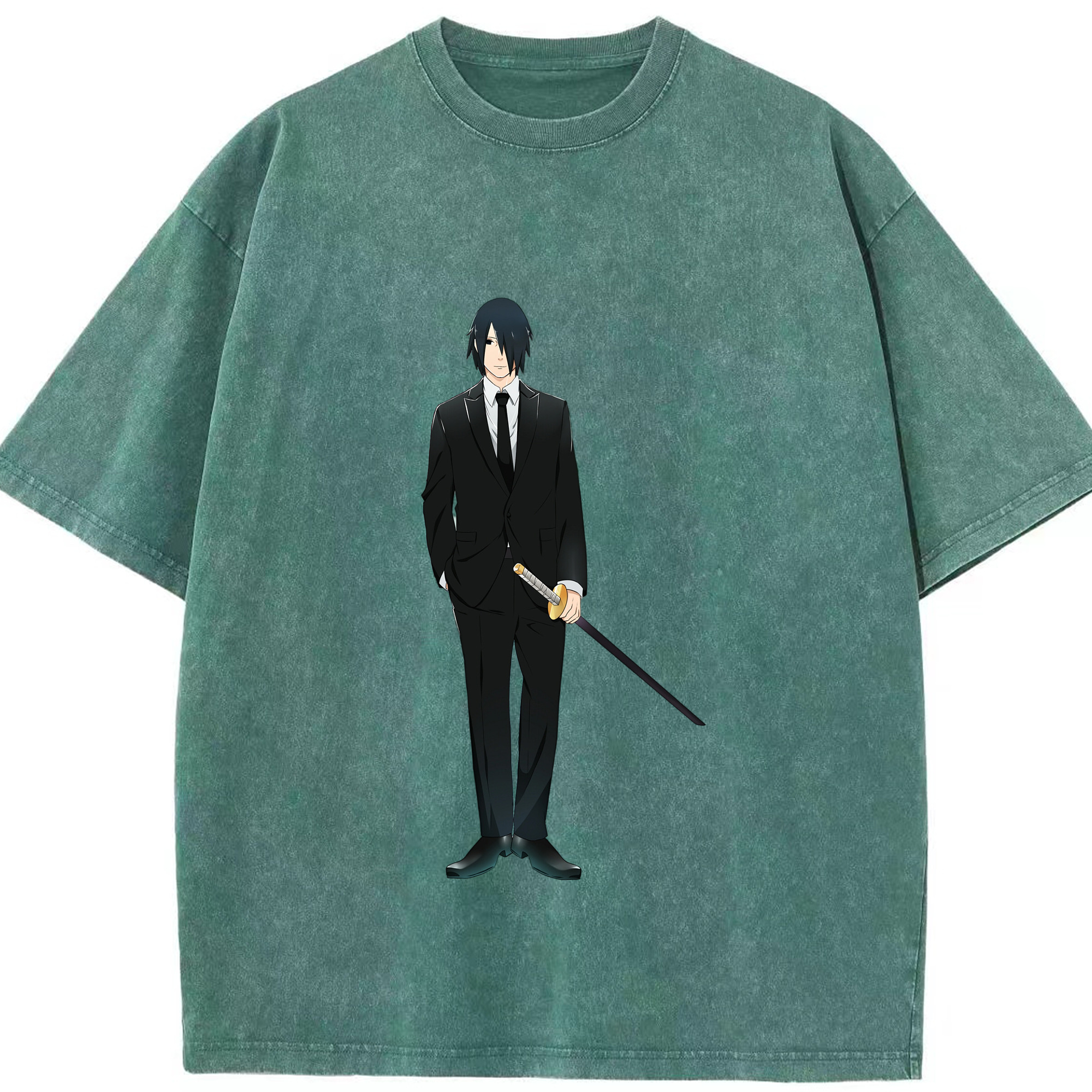 （画像用） NARUTO -ナルト- うちは サスケ Uchiha Sasuke 綿100% ヴィンテージ風 半袖Tシャツ（フロントプリント）